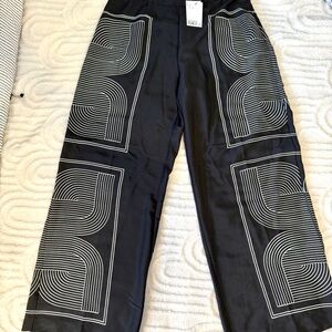 H&M Black Patterned Wide Leg Pants 12 NWT